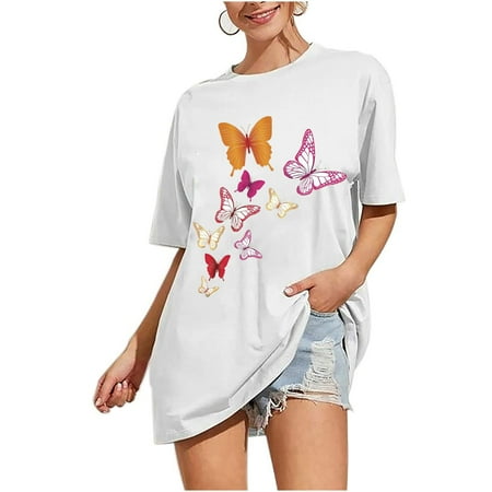 

HSMQHJWE Women S Plus Size Tops Womens Polyester T Shirts Women Blouse Topbutterfly Printstylish T-Shirts Scrub Top Casual