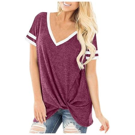 

pbnbp Women s Multi Color Pleated Striped Short Sleeve V Neck T Shirts Undershirts