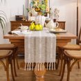 thumbnail image 1 of Camino de mesa rústico Husfou con borlas, 33 x 183 cm, estilo bohemio, tejido hueco, para bodas, despedidas de soltera, mesa de comedor rústica, decoración navideña para el hogar, 1 of 7