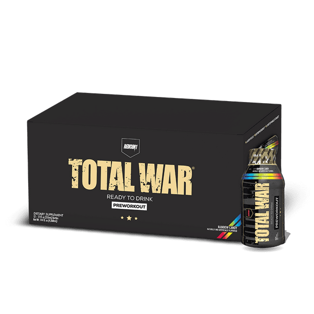 Redcon1 RTD Total War Pre Workout (Ready To Drink), Rainbow Candy, 12 Count