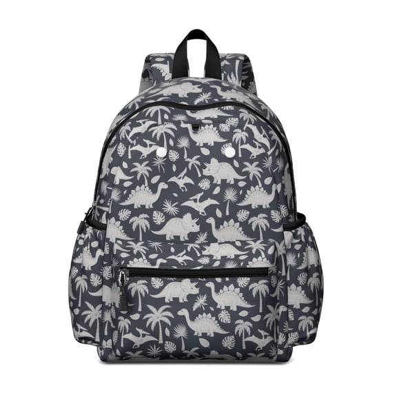 Dinosaur and Palm Navy Blue Pattern Cute School Backpack with Padded Back and Adjustable Shoulder Straps 13.4"x11"x4.7"