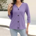 thumbnail image 4 of Delayuji Women's Long Sleeve Cardigan Button Down Solid Color Fashion Casual 3/4 Sleeves Cardigans Sweater For Women, 4 of 7
