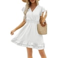thumbnail image 2 of Women's Dress V-Neck A-line Dresses,Ruffle Short Sleeve Swiss-Dot Chiffon Dress for Summer, 2 of 3