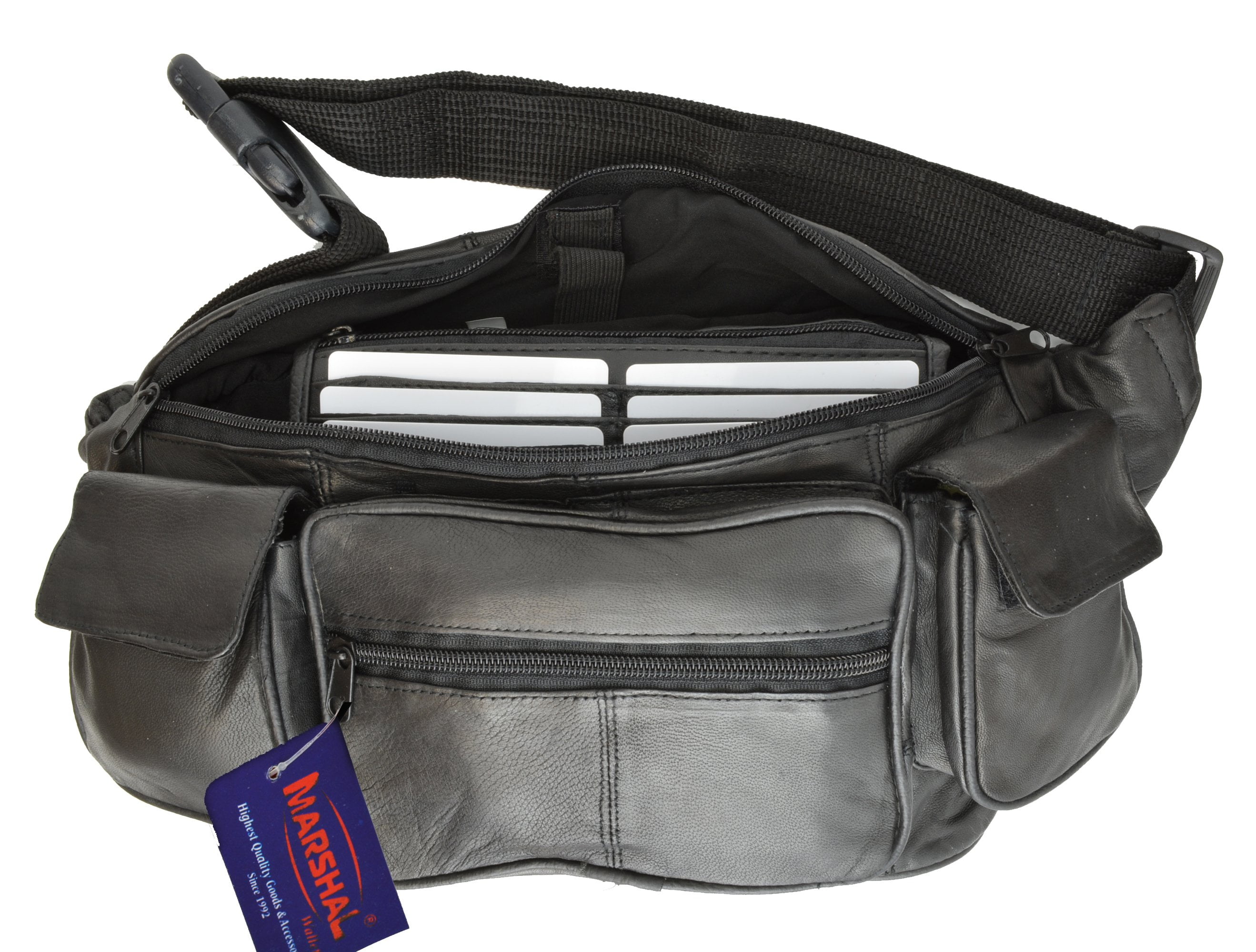 Marshal Wallet Large Black Solid Leather Waist Fanny Pack Belt Bag