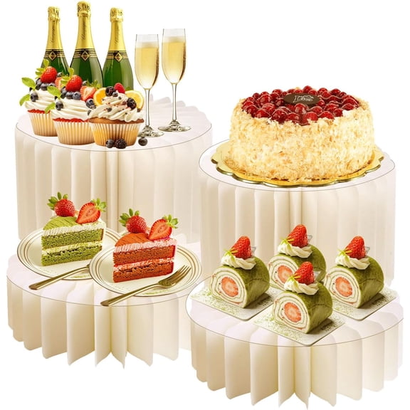 4 Pcs Buffet Risers, Foldable Food Risers for Buffet Table, Dessert Table Display Set, White Cardboard Cylinder Cake Cupcake Stands for Party (4 Pcs)