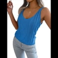 thumbnail image 3 of Camisetas Sin Mangas de Punto con Cuello en V para Mujer, Camisetas Informales Sin Mangas de Verano 2025, Suéter, Chaleco. Azul S, 3 of 10