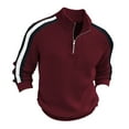 thumbnail image 2 of UVEASISHA Knitted Sweatshirt for Men Half Zip Stand Collar Vintage Pullover Sweaters Cable Knit Casual Color Block Sweater Tops Winter Clothes Fall Savings Wine M, 2 of 6