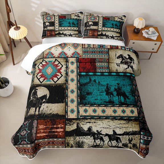 Erosebridal Adults Western Cowboys Twin Quilt Set,Country Theme Bohemian Exotic Style Twin Coverlet Set For Men Boys,2-Piece