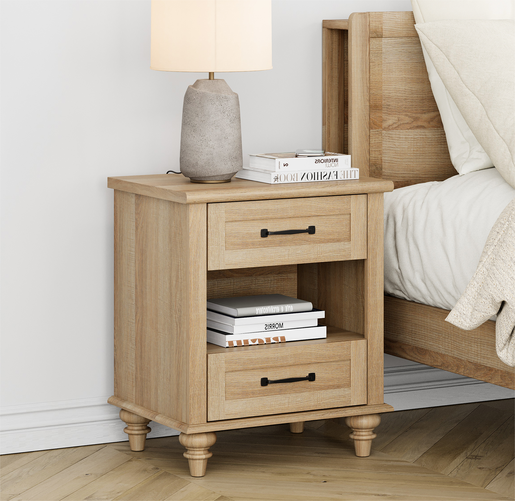 FITUEYES Indoor Medium Density Fiberboard Rectangle End Table, Oak