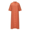 thumbnail image 5 of Fartey Cotton Linen Shirt Dress for Women Plus SIze Half Sleeve Button Down Maxi Dresses Casual Elegant Lapel V Neck Sundress Loose Beach Vacation Sundresses with Pockets Orange L, 5 of 6