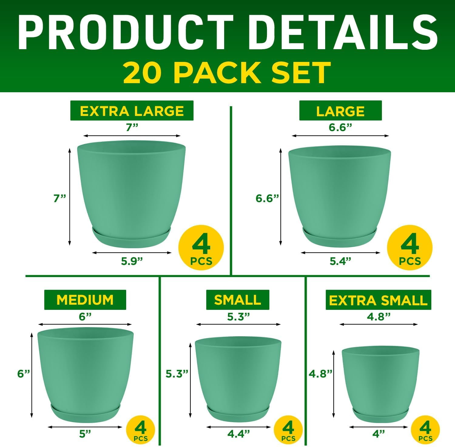 Lifemaster 20-Piece Mint Planter Pots with Drainage - Lightweight, Durable, Space-Saving Design for Indoor/Outdoor Use