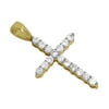 Unisex 10K Yellow Gold One Row Genuine Diamond Prong Cross Pendant Charm 1.11ct
