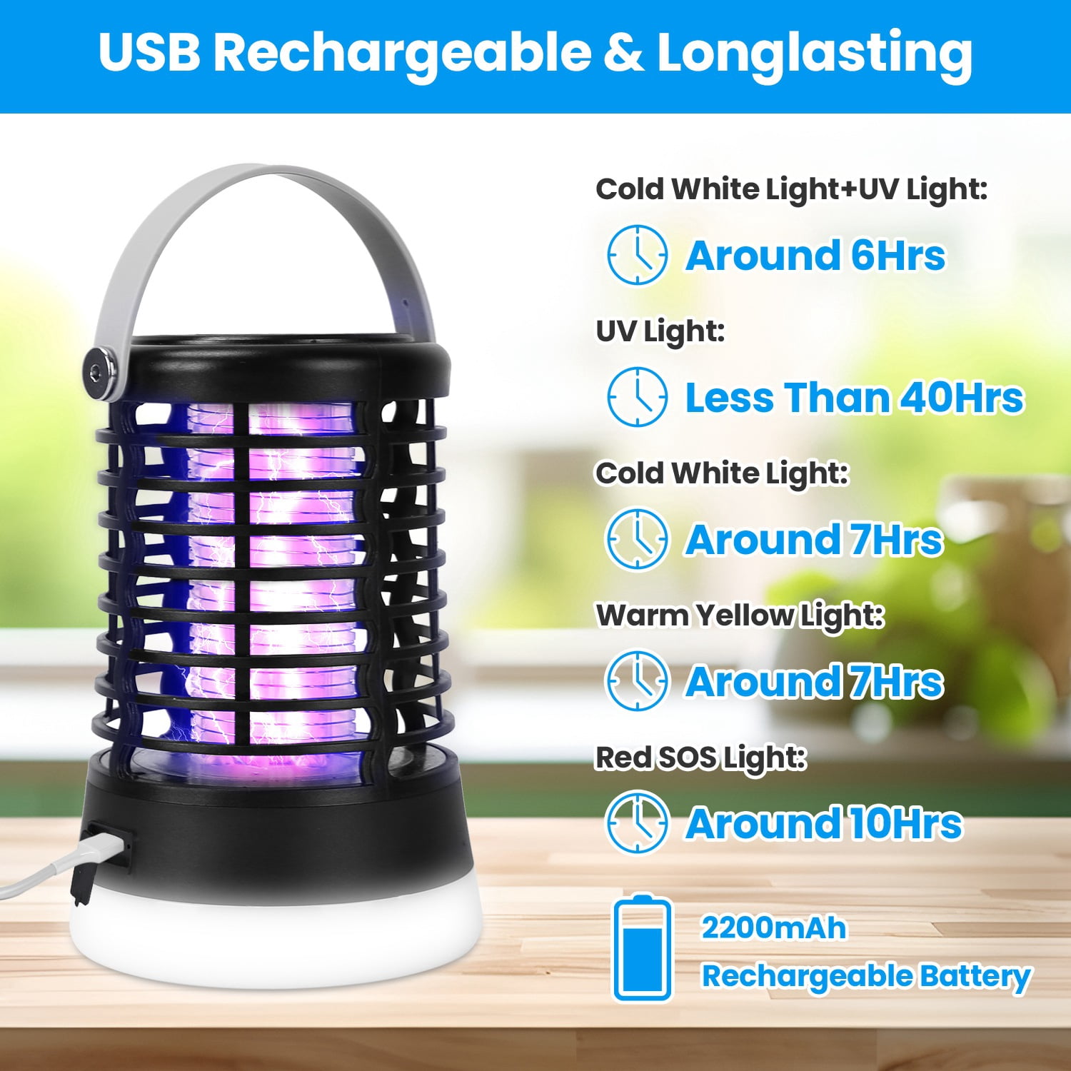 iMounTEK Mosquito Control Fly Light Portable Rechargeable Bug Zapper Triple Lighting Modes Waterproof, Black