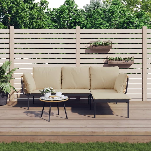 vidaXL Ensemble de Salon de Jardin 3 Pcs avec Coussins Beige en Rotin Poly