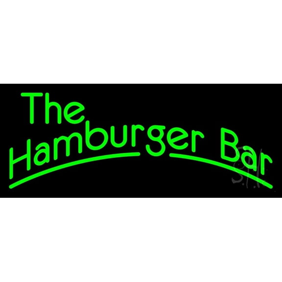 Green The Hamburger Bar LED Neon Sign 10 x 24 - inches, Clear Edge Cut Acrylic Backing, with Dimmer - Bright and Premium built indoor LED Neon Sign for restaurant window and interior decor.