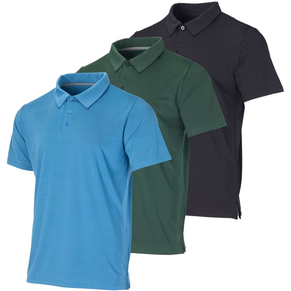 Real Essentials 3 Pack: Men's Dry-Fit Short Sleeve Polo Shirt - Performance Golf Moisture Wicking (Available In Big & Tall)