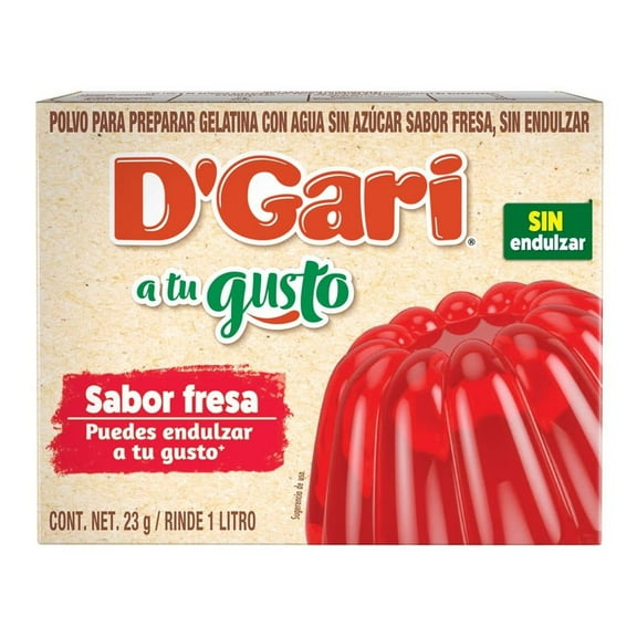 Polvo para preparar gelatina D'Gari con agua sin azúcar sabor fresa 23 g