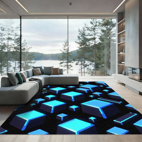 ODIKA 4'x6' Machine Washable Non-Slip Area Rug, 3d Blue High Traffic Rug, Blue, 997410