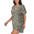 thumbnail image 3 of Womens Pajama Sets With Pocket, france Stamp Pattern Lounge Sets Short Sleeve Sleepwear PJ Sets for Women, 3 of 6