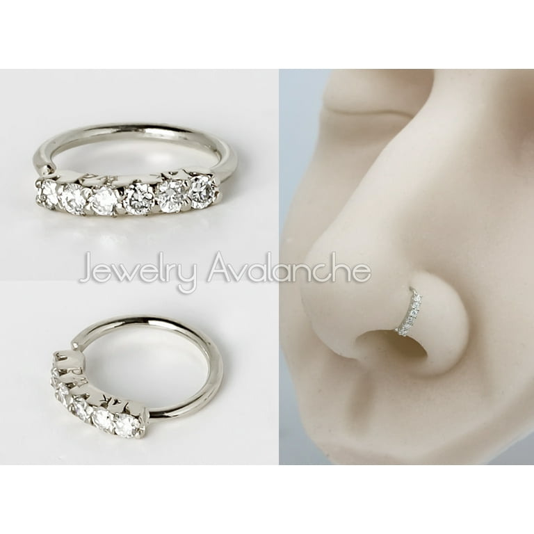 14Kt White Gold Nose Ring with 0.06ctw Diamonds 6mm Diameter 22G