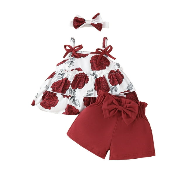Hiiyo Infant Girls Outfits Floral Ruffle Camisole and Shorts with Headband Summer Clothes Sets