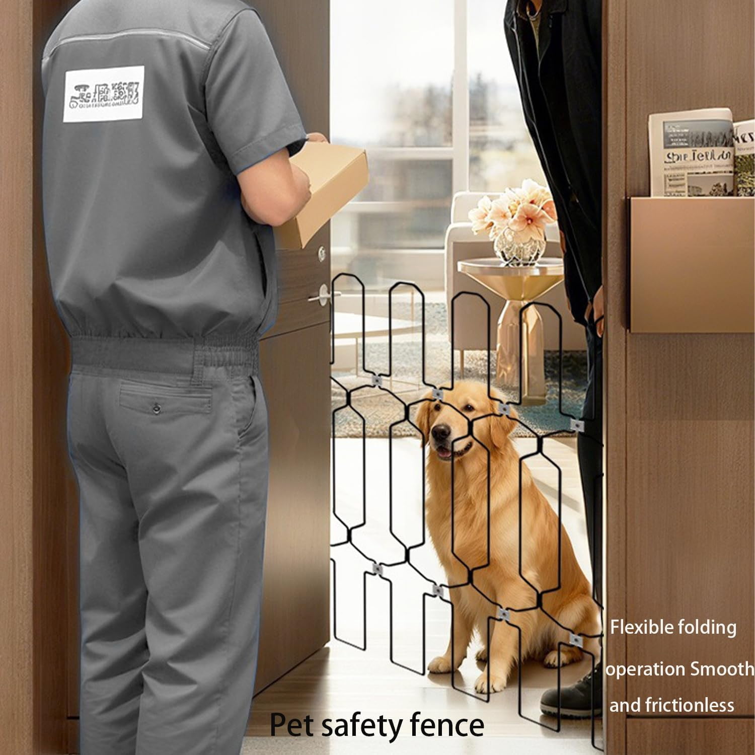 Metal Retractable Door Barrier,26 Wide31 Tall Safety Dog Gate for Front Door,Decorative Vertical Bar Design Easy Install Retractable Pet Gate for Recreational Vehicle, Doorways