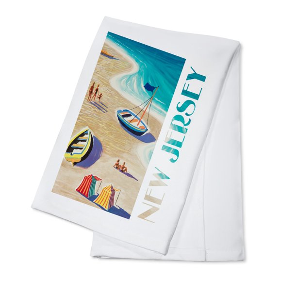 New Jersey, Beach Scene (100 Cotton Tea Towel, Decorative Hand Towel