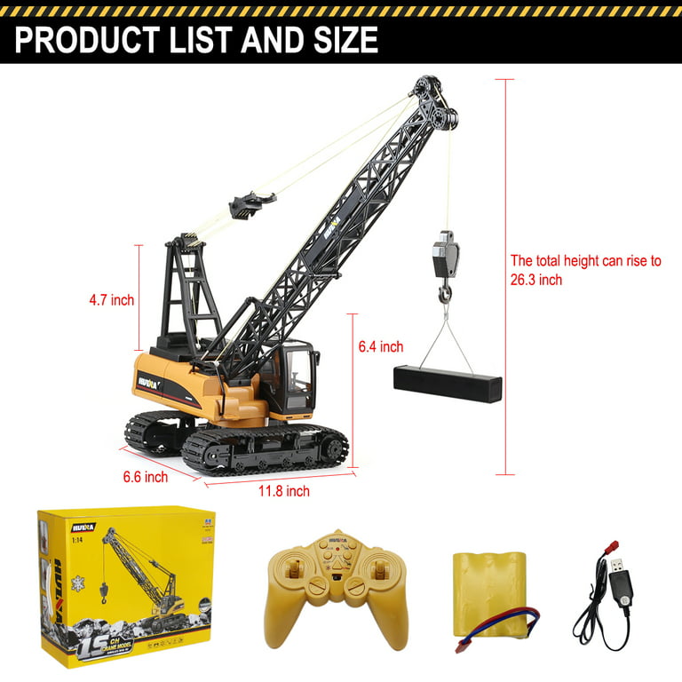 Top Race 15 Channel Remote Control Crane, Proffesional Series, 1:14 Scale - Battery Powered RC Construction Toy Crane with Heavy