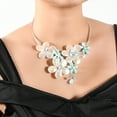 thumbnail image 2 of AeraVida Forest Statement Pearl Seashell Blue Glass Beads Flower Garden Choker Necklace, 2 of 4