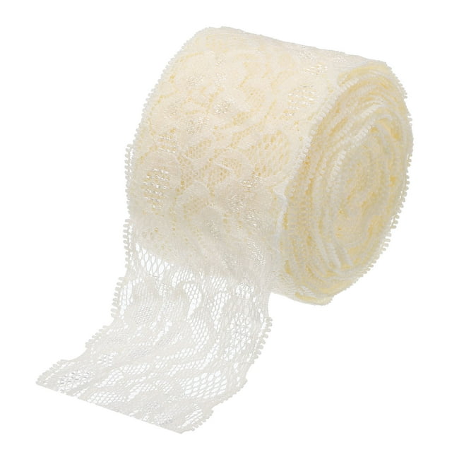 Unique Bargains Lace Trim 10 Yards 2 Inch Flower Elastic Lace Ribbons for Package Decoration Wedding Headbands Beige