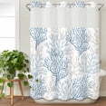 thumbnail image 3 of Blue Grey Coral Coastal No Hook Shower Curtain Waterproof,Bathroom Curtains with Snap in Liners and See Through Top Window,Summer Beach Seaside Nautical Hotel Style Bathtub Curtains Shower 60"Wx72"L, 3 of 8