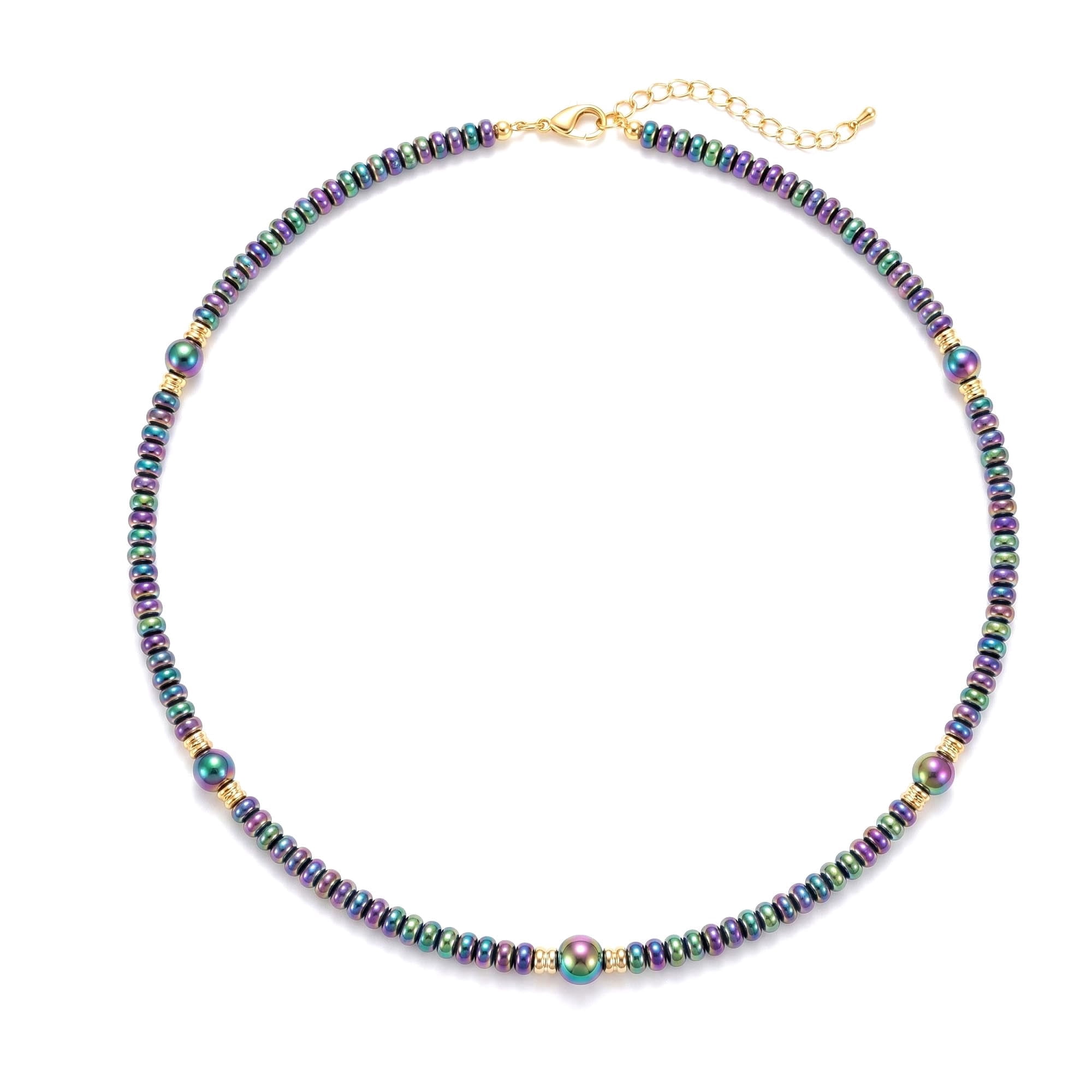 Handmade Natural Gemstone Heishi Bead Choker Necklace for Women, 18K Gold Plated Adjustable Jewelry for Women, Dainty Boho Western Disc Bead Clavicle Chain for Summer Beach Vacation
