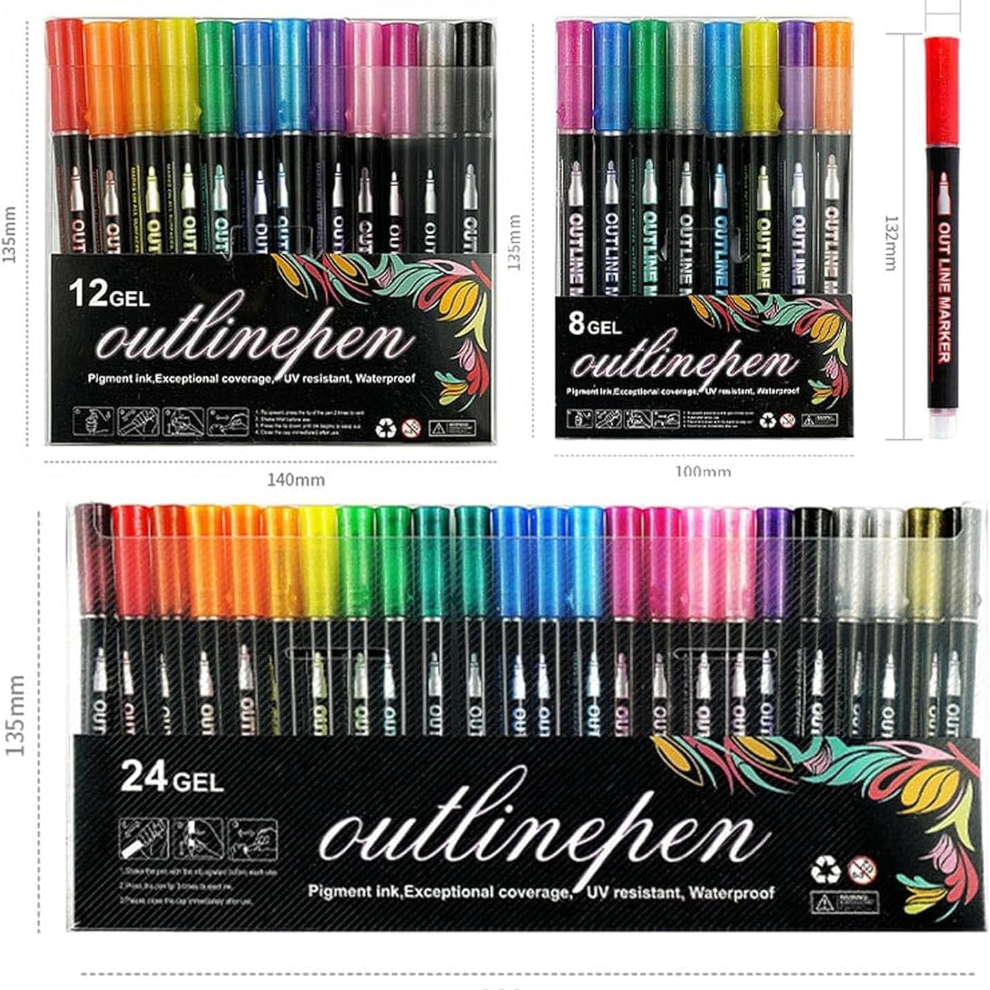 Dreamy Sparkle Dual-Line Contour Pen Set with Metallic Outline, Double Line Outline Art Pen, Quick-Dry Ink for Drawing, Coloring & DIY Crafts