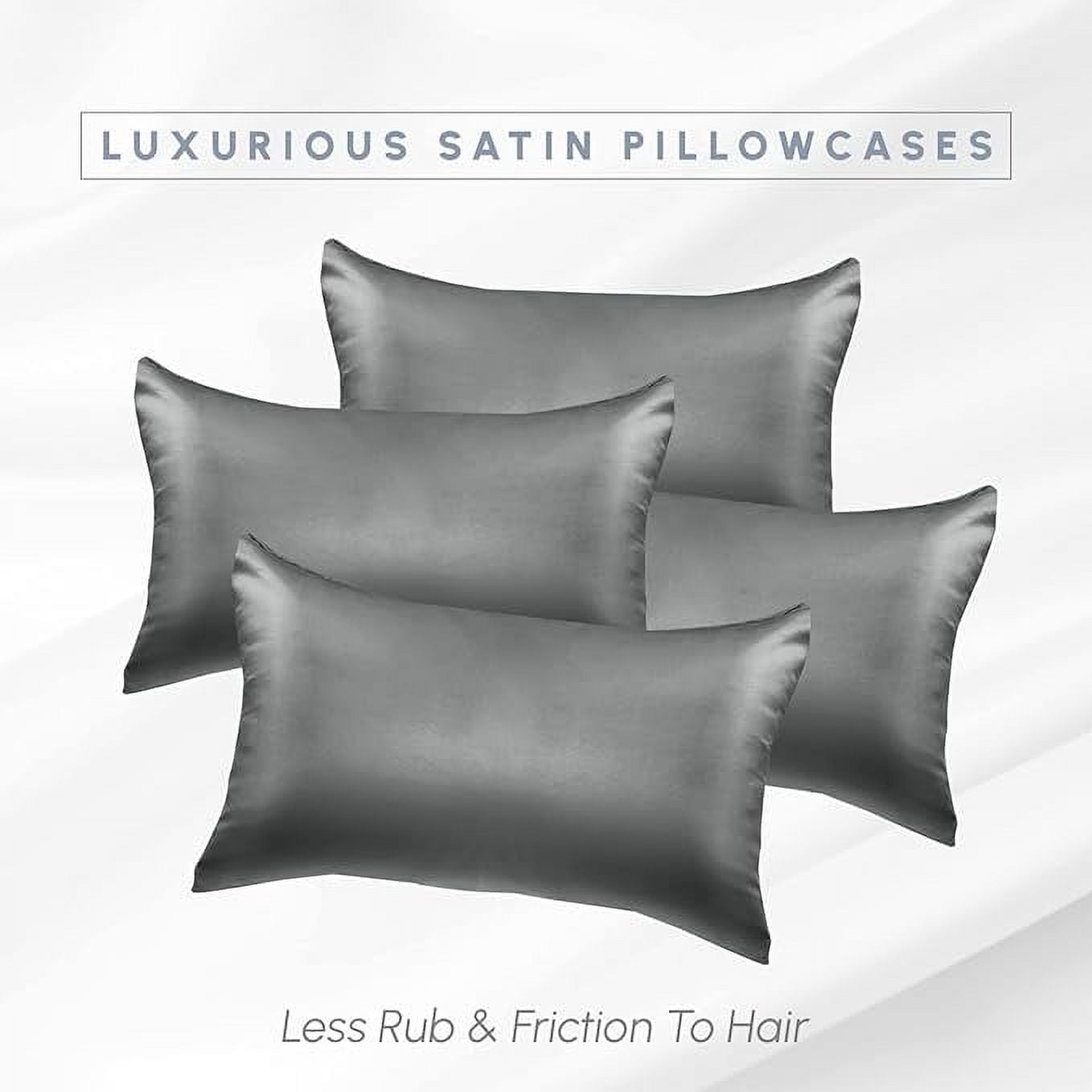 2 Pieces Satin Pillowcase Set with Hidden Zipper closure, King, Gray