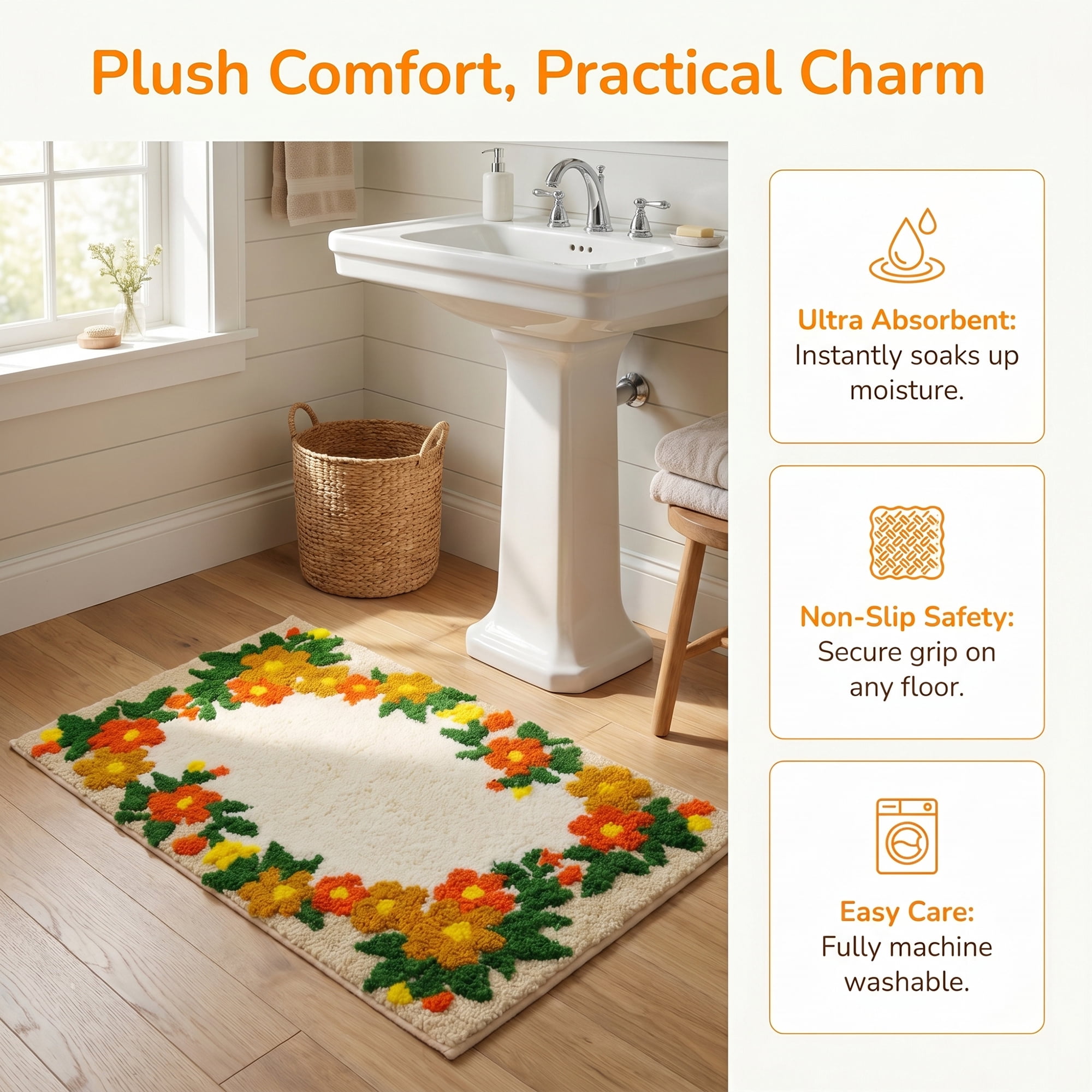 Unique Bargains Modern Printed Soft Absorbent Shaggy Bath Mat Non Slip Khaki 32" x 20"