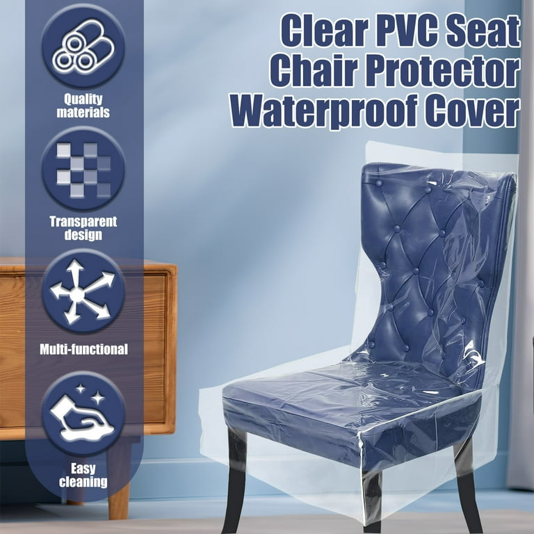 2Pcs Plastic Dining Chair Covers Clear Dining Chair Protector Waterproof Chair Seat Cover Dustproof Clear Dining Chair Slipcover PVC Seat Chair