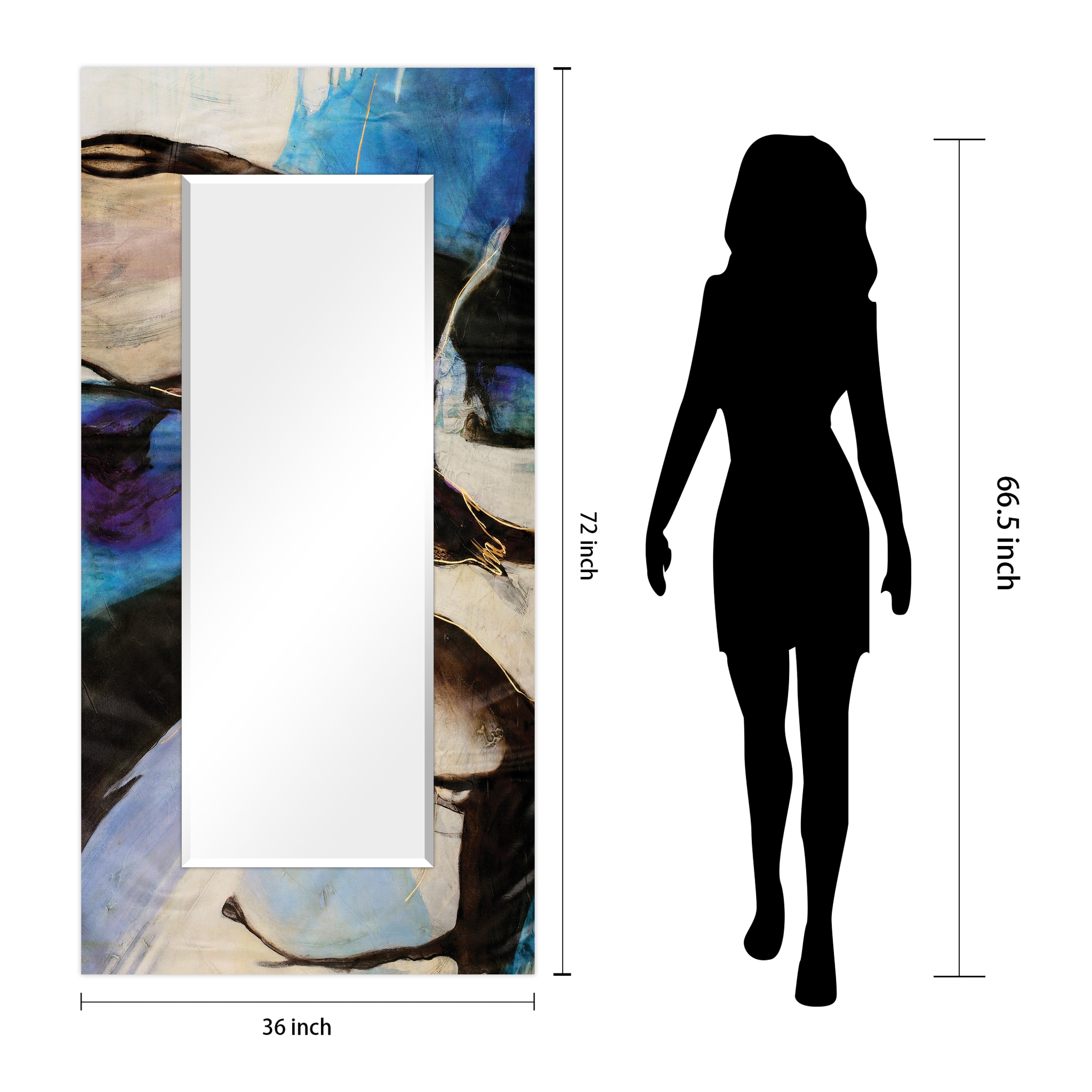 Empire Art Direct Motivos Rectangular Beveled Mirror on Free Floating Reverse Printed Tempered Art Glass, 72" x 36" x 0.4", Ready to Hang