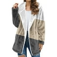 thumbnail image 5 of Womens Winter Plush Jackets Hooded Front Zip Color Block Long Cardigan Thermal Comfy Stylish Outwear With Pockets (S, Khaki), 5 of 5