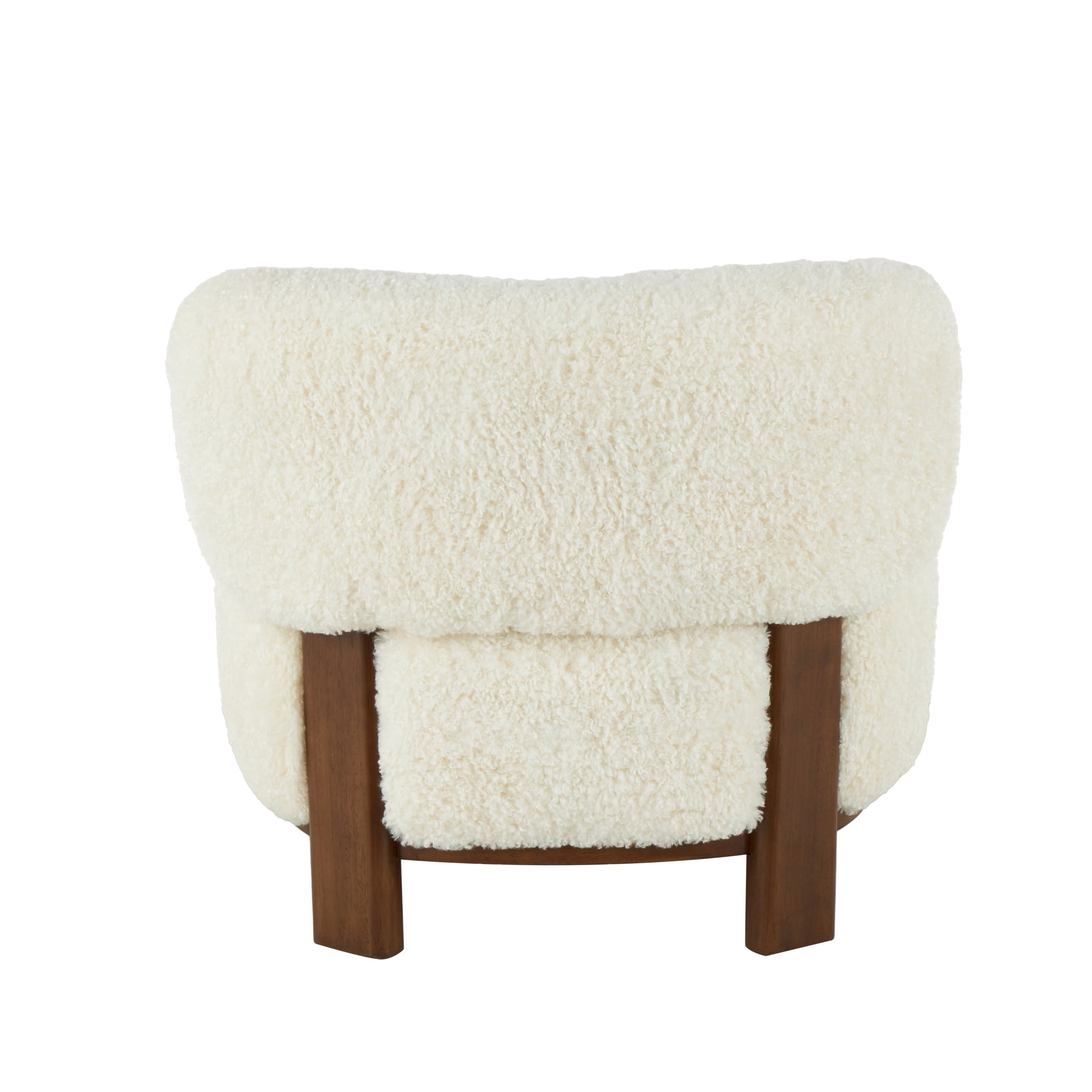 DecMode Polyester Lounge Chair with Brown Wooden Legs, White