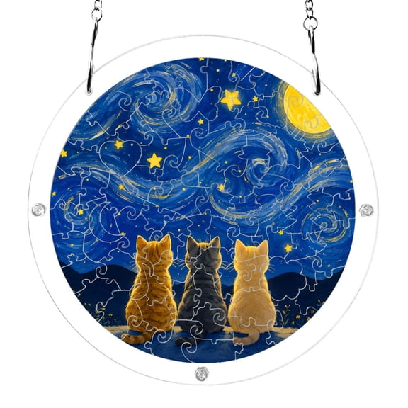 Cute Cats Look Stars Acrylic Jigsaw Puzzles 83 Pieces Suncatcher for Window Hanging 7.5 Inch Holiday Home Decor