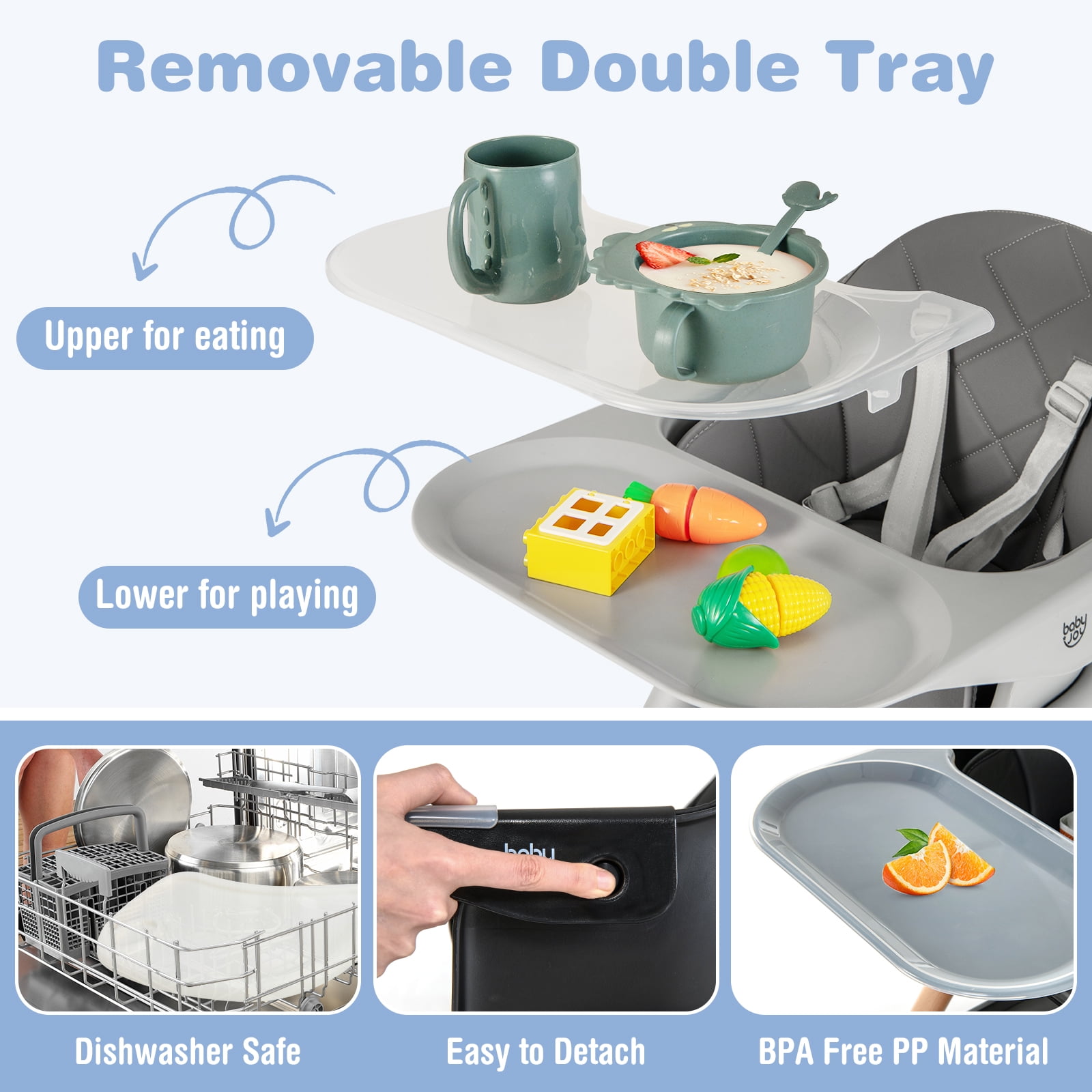 Costway 6-in-1 Convertible Wooden Baby Highchair Infant Feeding Chair with Removable Tray Gray