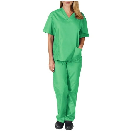 

Men & Women Short Sleeve V-neck Tops+Pants Nursing Working Uniform Set Suit