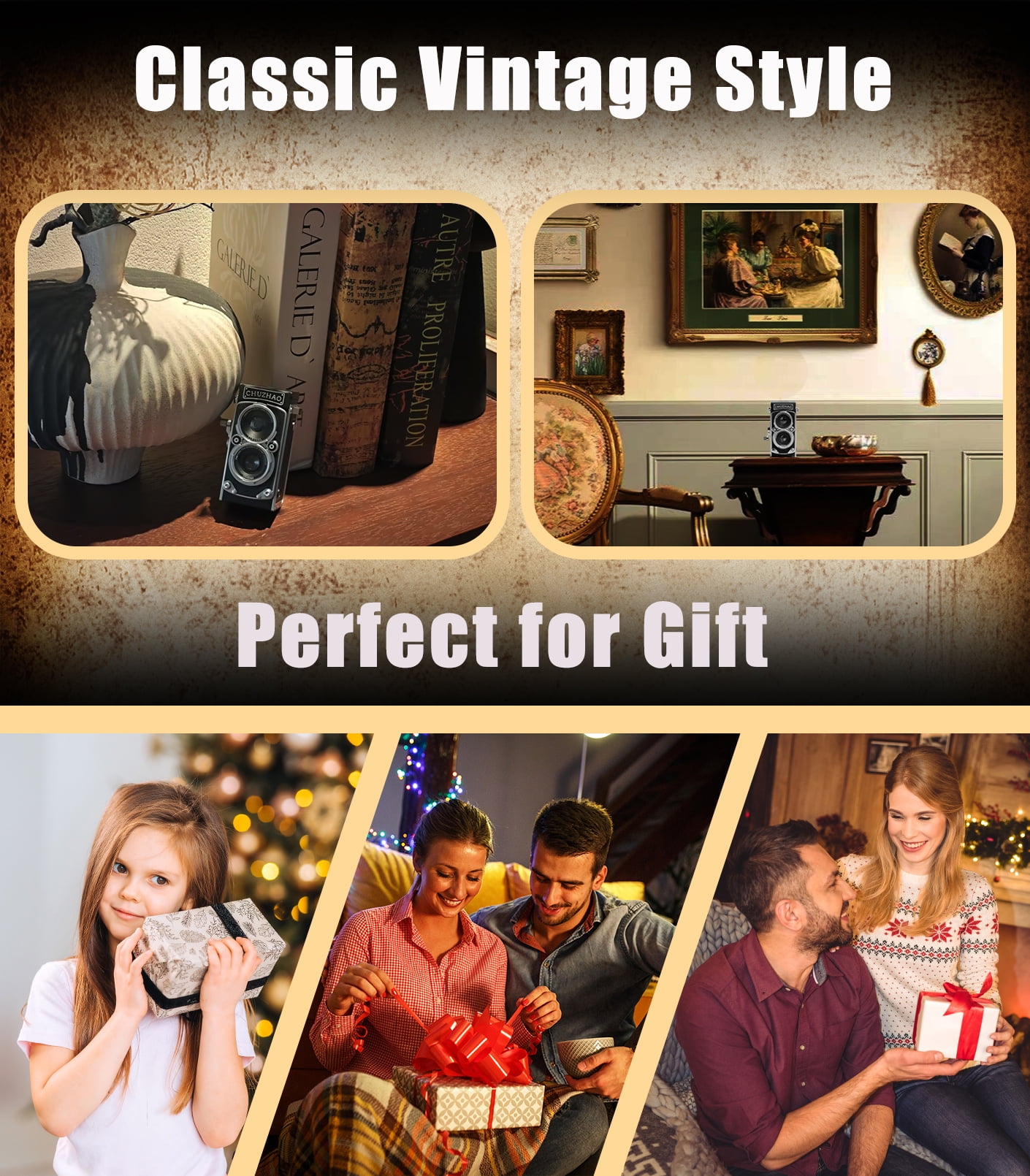 CHUZHAO Vintage Mini Digital Camera, Portable TLR Style