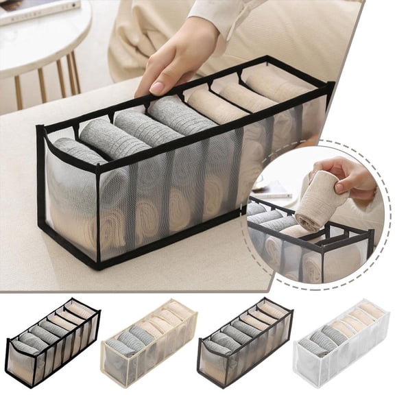 NOVELAR 7-Section Underwear Drawer Organizer, Clear Mesh Compartments for Bras Socks Panties, Maximizes Dresser Storage Space