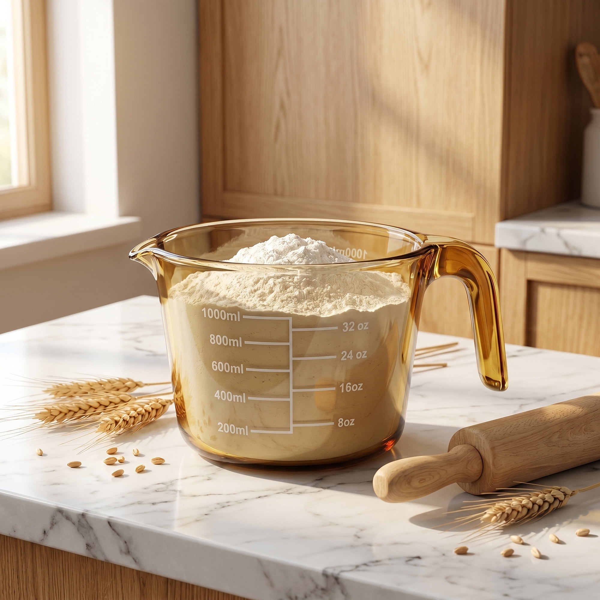 Unique Bargains Glass Measuring Cup for Kitchen Cooking Yellow 1000ml 2Pcs