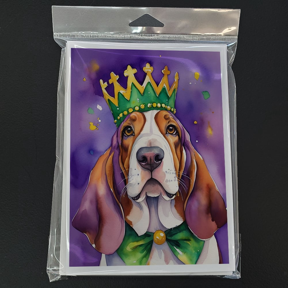 Basset Hound King of Mardi Gras Greeting Cards Pack of 8 7 in x 5 in