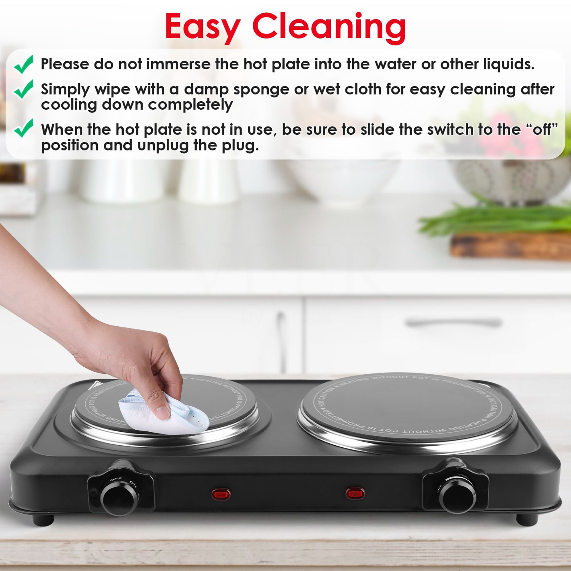 Infrared Dual Burner Hot Plate – 1800W Portable Electric Cooktop - Black