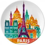 Castle Paris France Eiffel Tower Plate Decorative Porcelain Salver Tableware Dinner Dish
