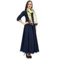 thumbnail image 2 of Bimba Flared Pom-Poms Cotton Blue Kurta Anarkali Classic Dress With Scarf-16, 2 of 8