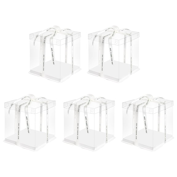 GOOHOCHY Transparent Cake Boxes with Ribbon for Storage White Food Grade Material 5 Pieces